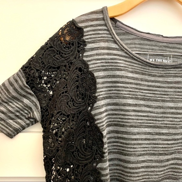 Free People Stripe Crochet Cut Out Crop Top - Picture 2 of 7